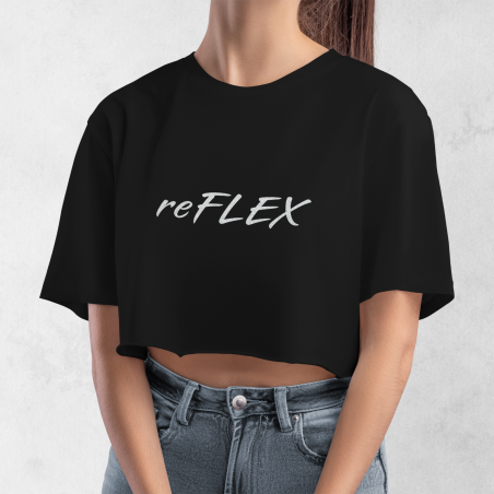 Dámsky croptop ReFLEX čierny s reflexnou potlačou
