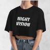 Dámsky croptop NIGHT VISION s reflexnou potlačou – čierny