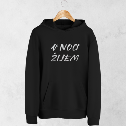 Unisex mikina V NOCI ŽIJEM – čierna s reflexnou potlačou